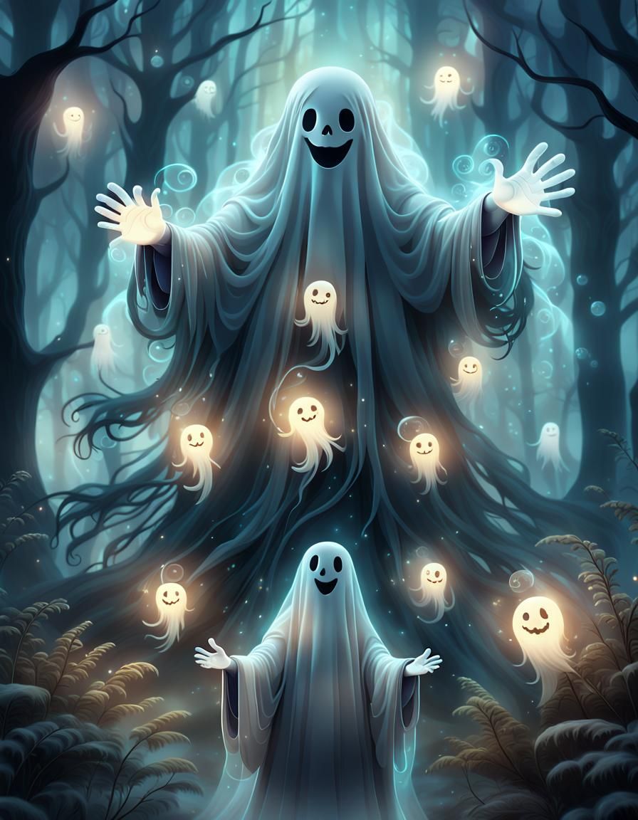 Friendly Ghost in Mystical Forest, Digital Art