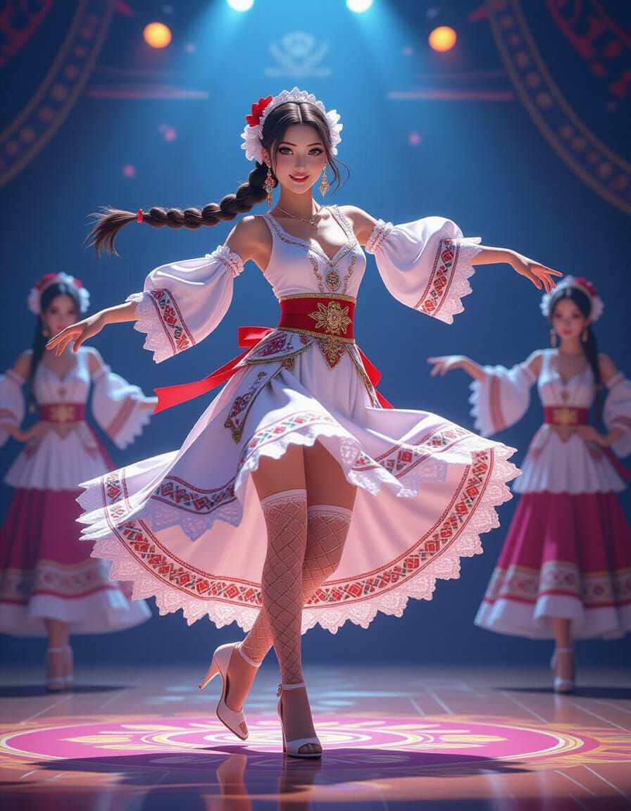 Macedonian Folk Dancer in Anime-Inspired 3D Art Style