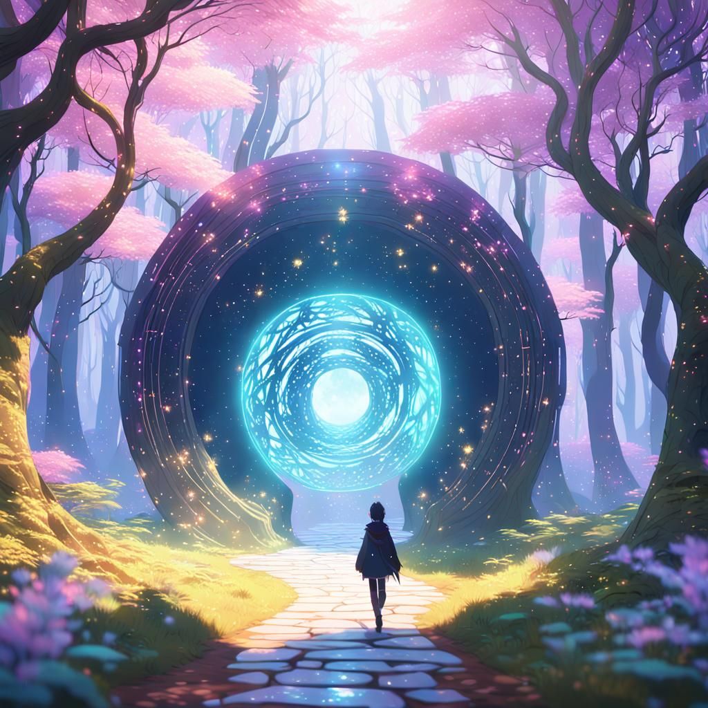 Shimmering Portal in Mystical Forest: 3D Anime Art