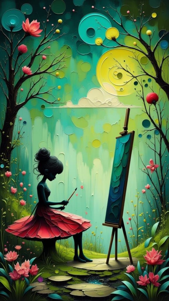 Elf Painter in Enchanted Forest, Rococo Style