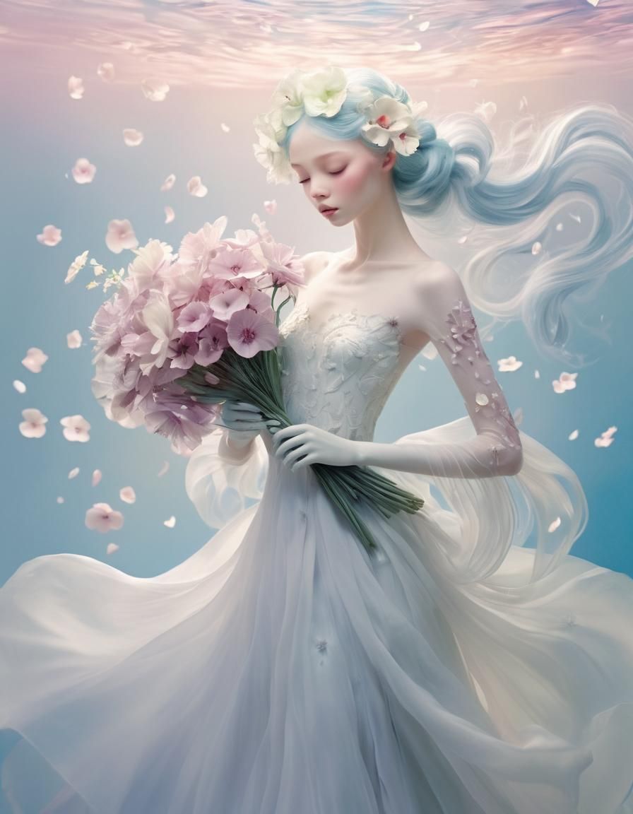 Ethereal Anthropomorphic Flowers in a Dreamlike Scene