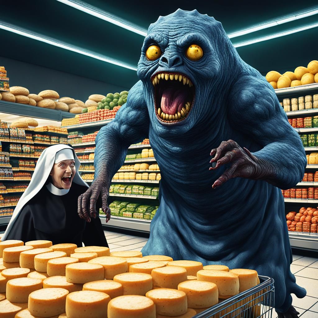 Cheese Monster Supermarket Chase: Detailed Matte Painting