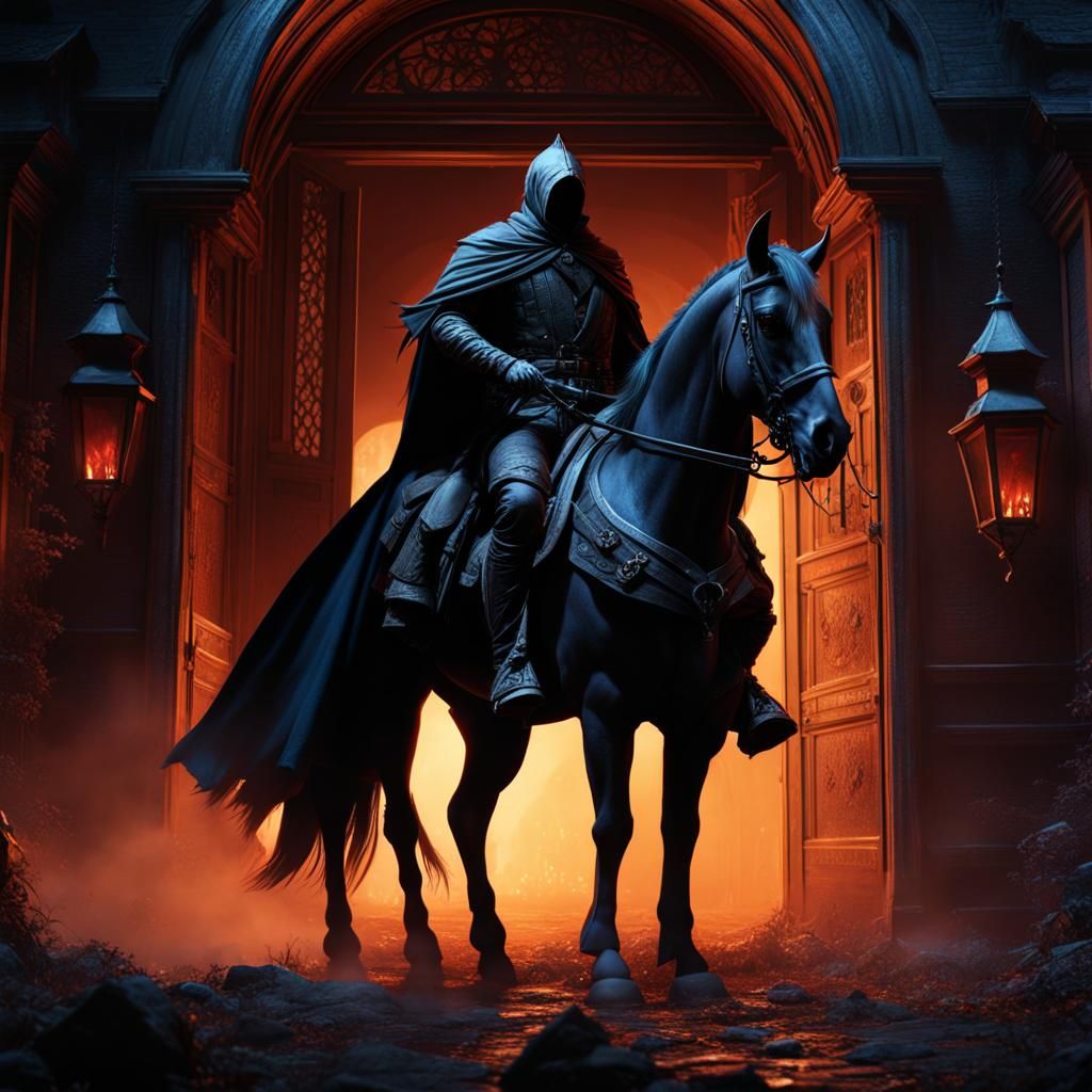 Eerie Headless Horseman in Dark Doorway