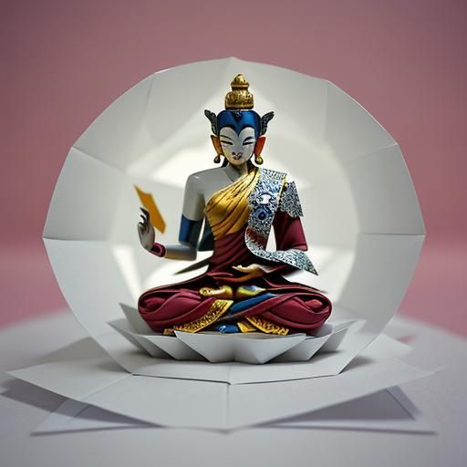 Vajrayana Dakini Practicing Purity with Origami Papercraft