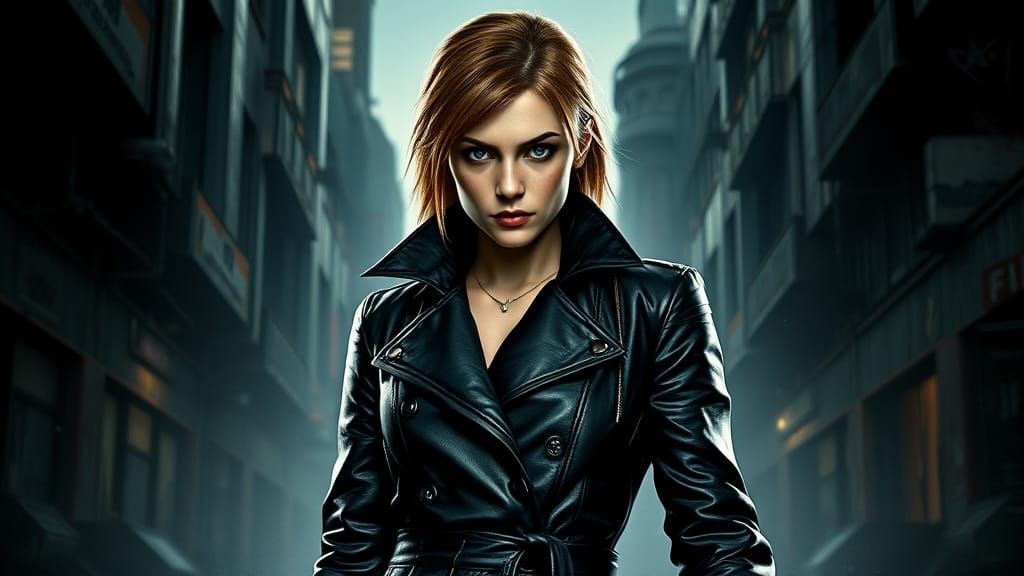 Gritty Cyberpunk Alice in Dark Urban Landscape