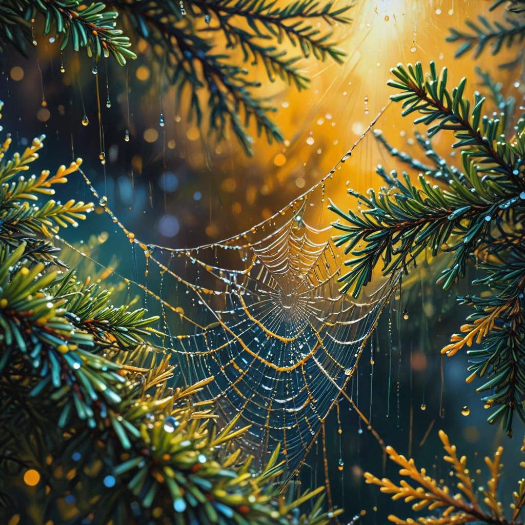 Raindrops on Spiderweb: A Neo-Impressionistic Macro
