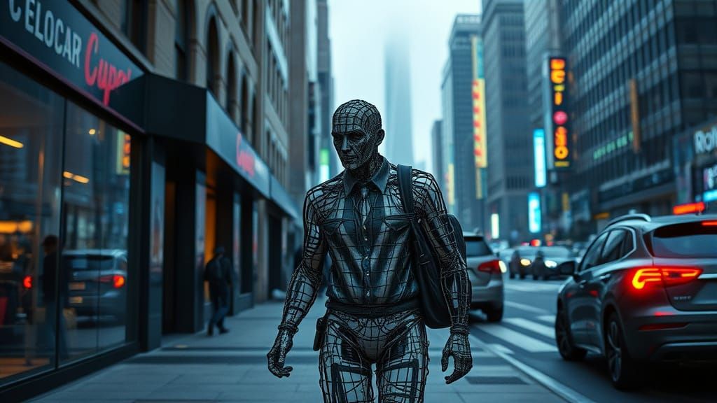 Wire Man Walking: Futuristic Digital Art