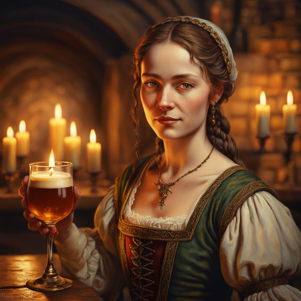 Renaissance Barmaid Portrait in Oil Painting Style
