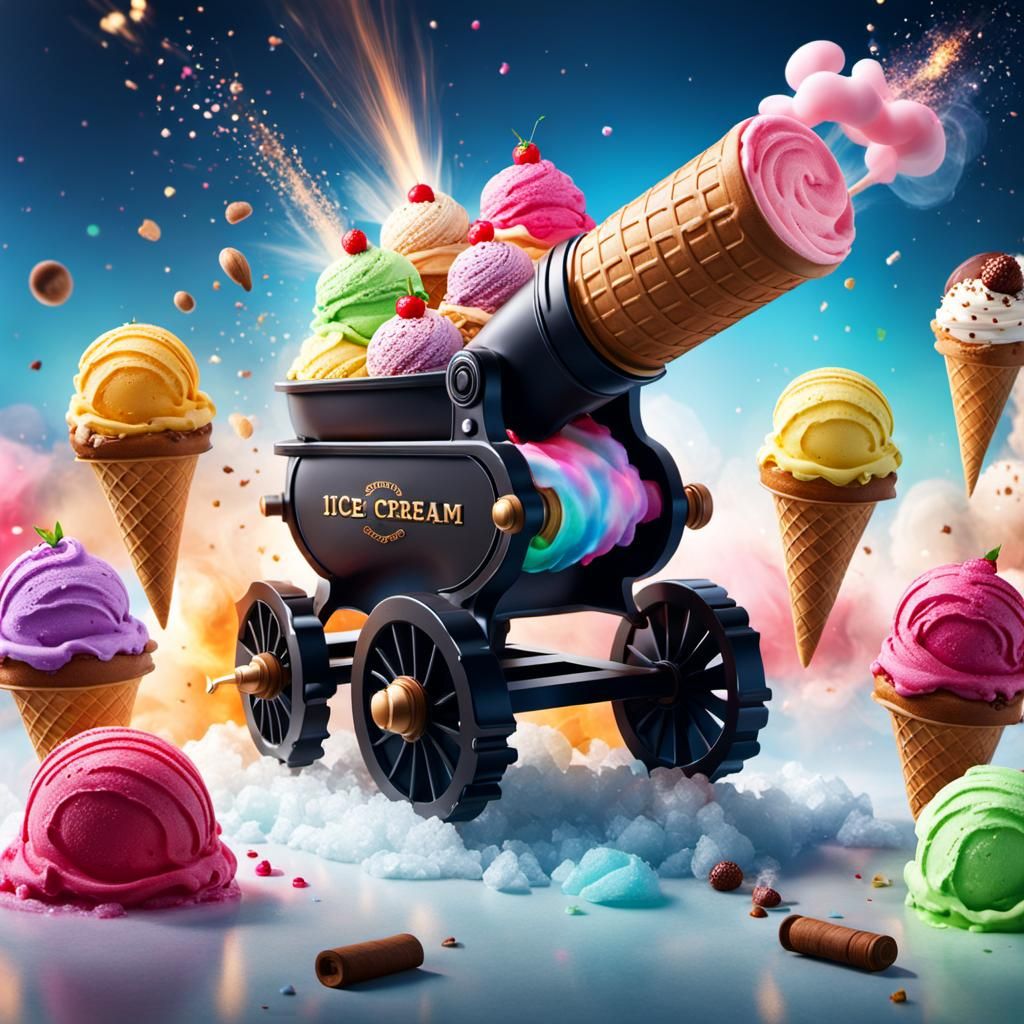 Small Cannon Launches Colorful Ice Cream Explosion