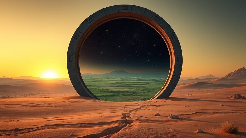 Alien Desert Portal to Lush Green World