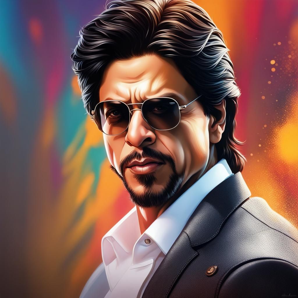 Hyperrealistic Portrait of Shah Rukh Khan in Splash Art