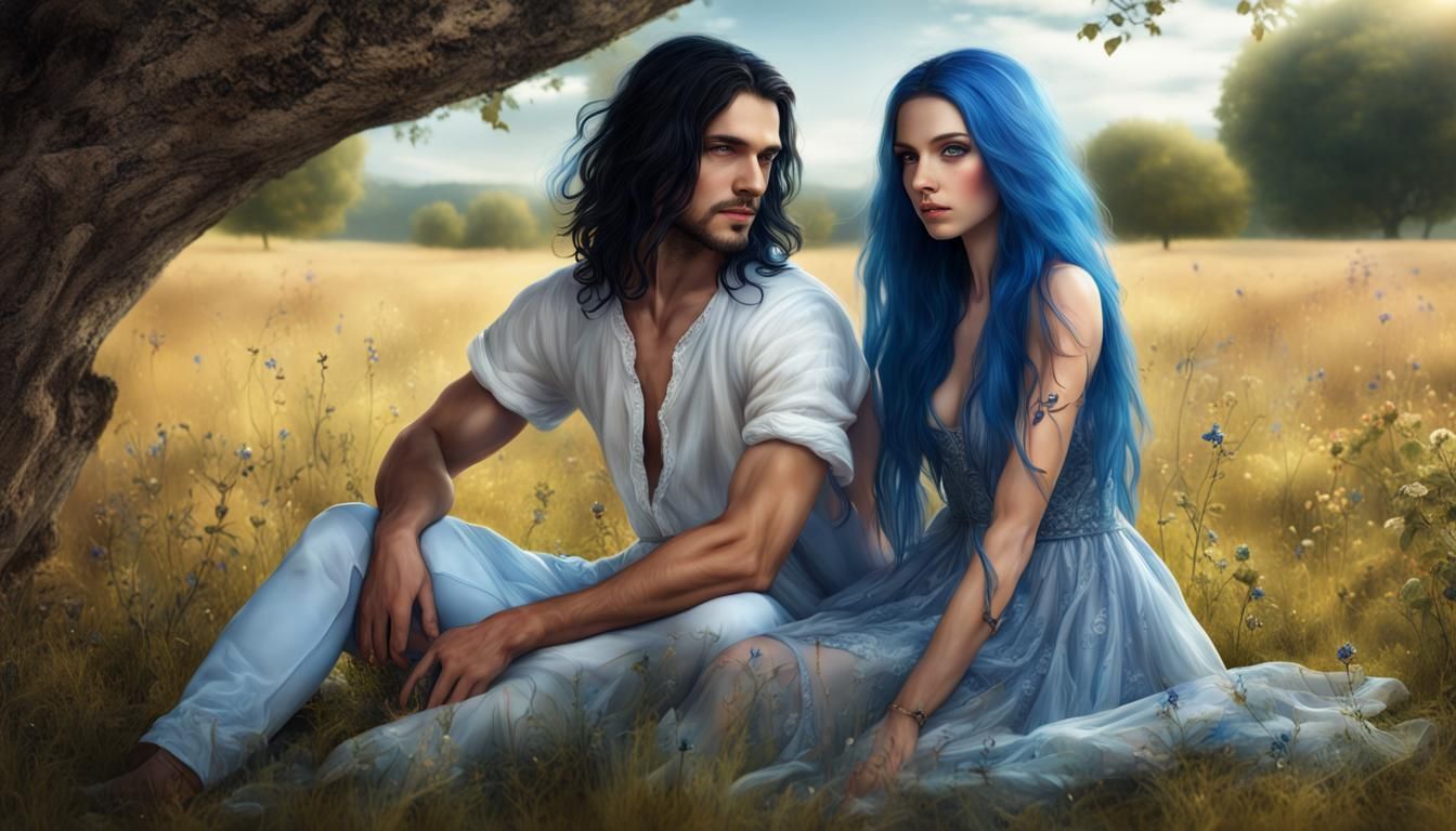 Couple in Meadow: Detailed Matte Painting