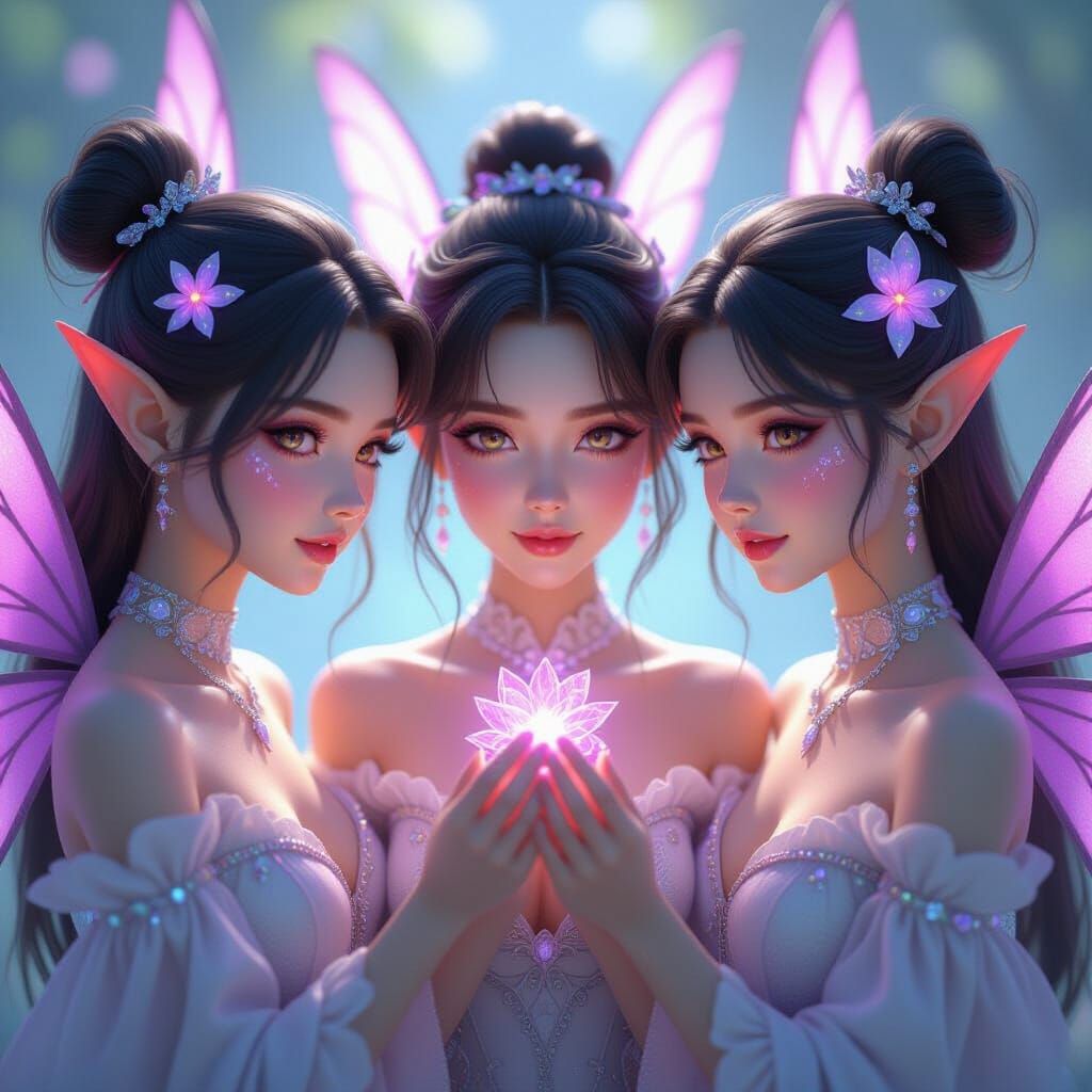 Three Ethereal Fairies in 3D Anime Style
