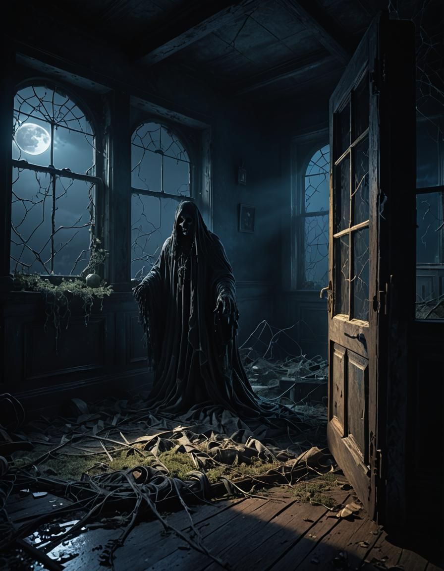Eerie Haunted House Under Moonlight in Hyperrealistic 3D