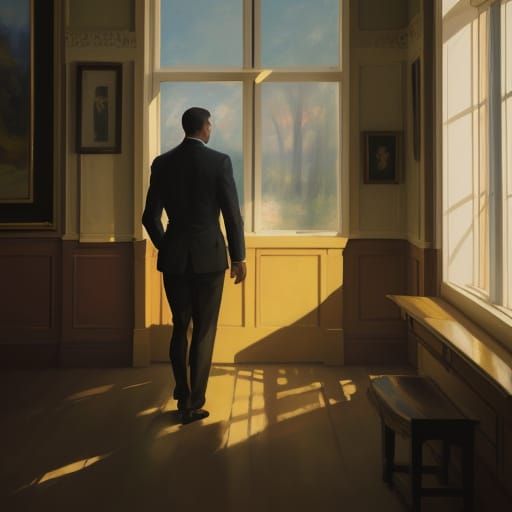 Impressionist Gouache: Solitary Figure in Sunlit Room