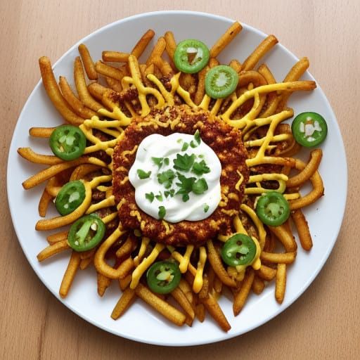 Gourmet Chili Cheese Fries with Avocado and Jalapeno