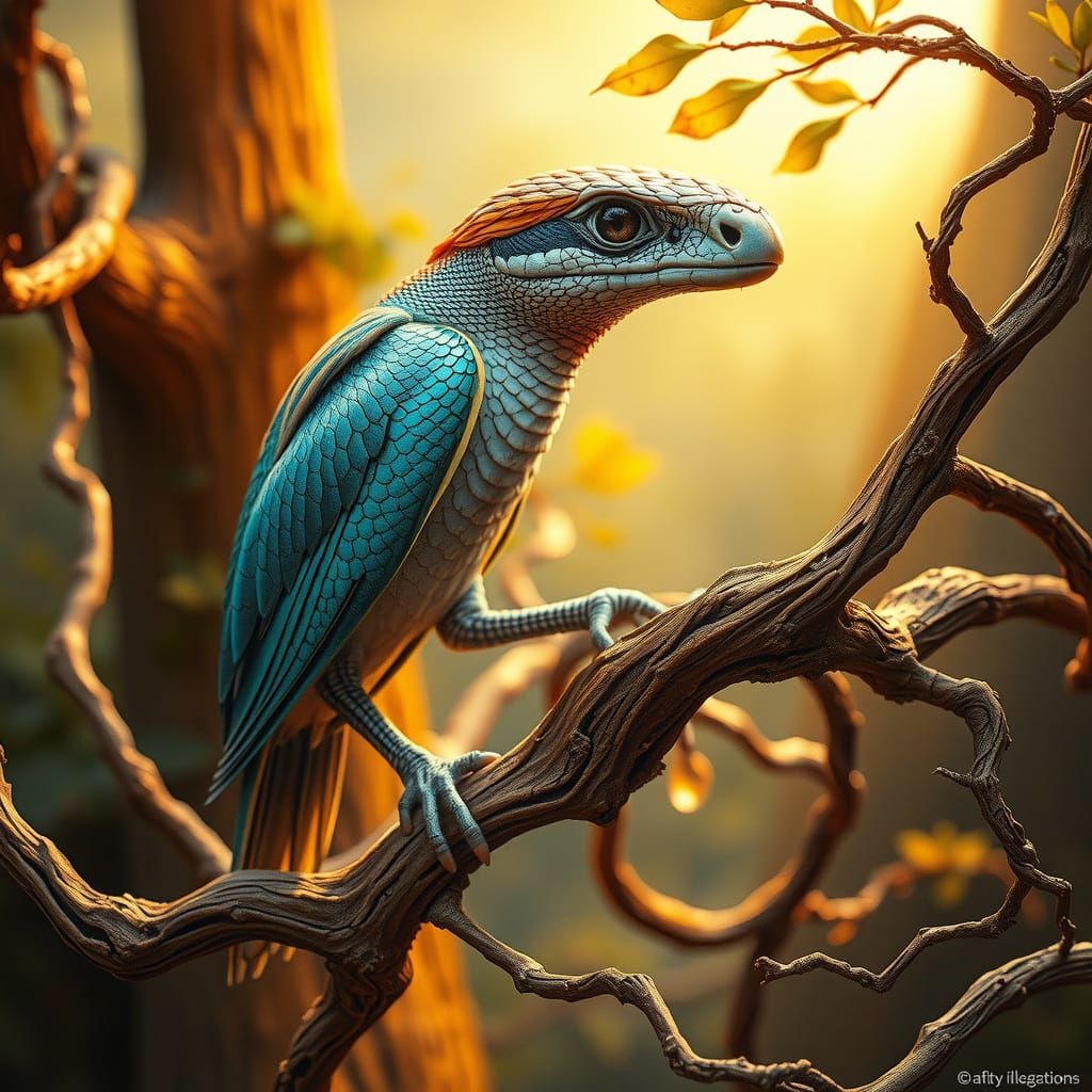 Surreal Snake Bird Fusion in Dreamlike Landscape