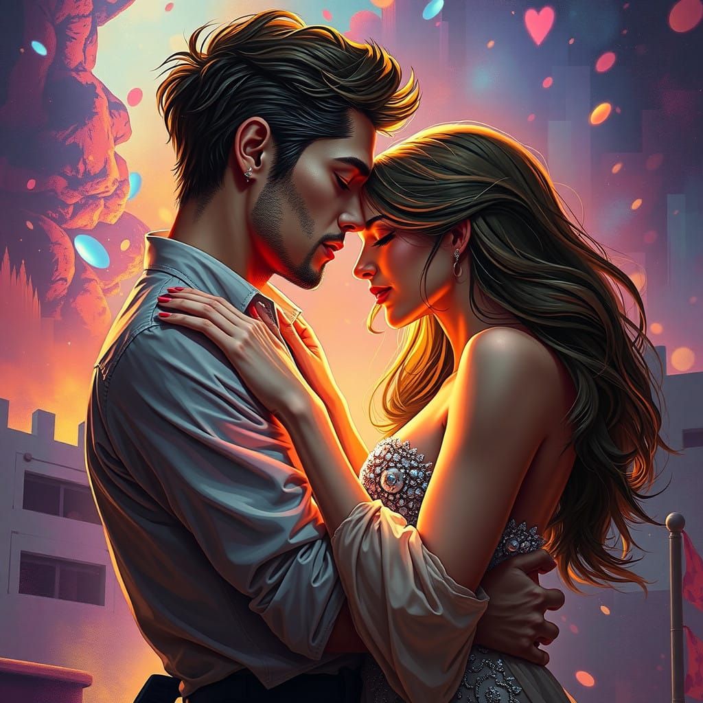 Ethereal Couple in Vibrant Dreamscape