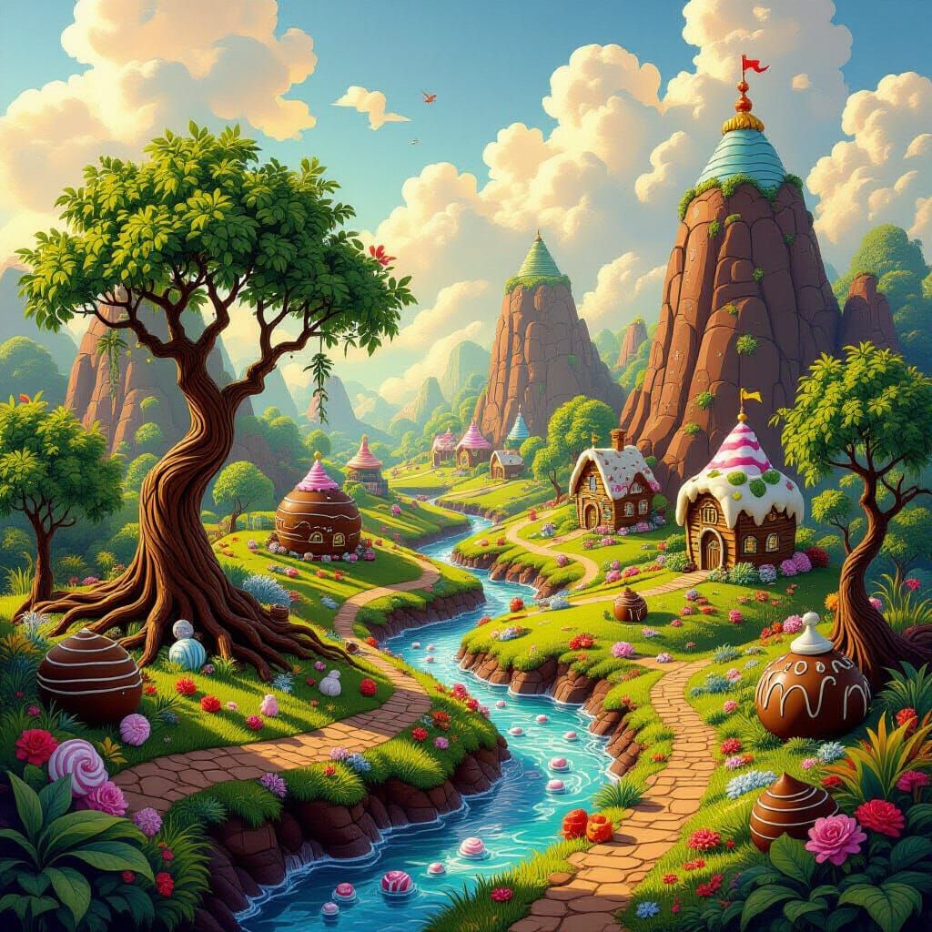 Chocolate Fairytale Landscape in Disney Style