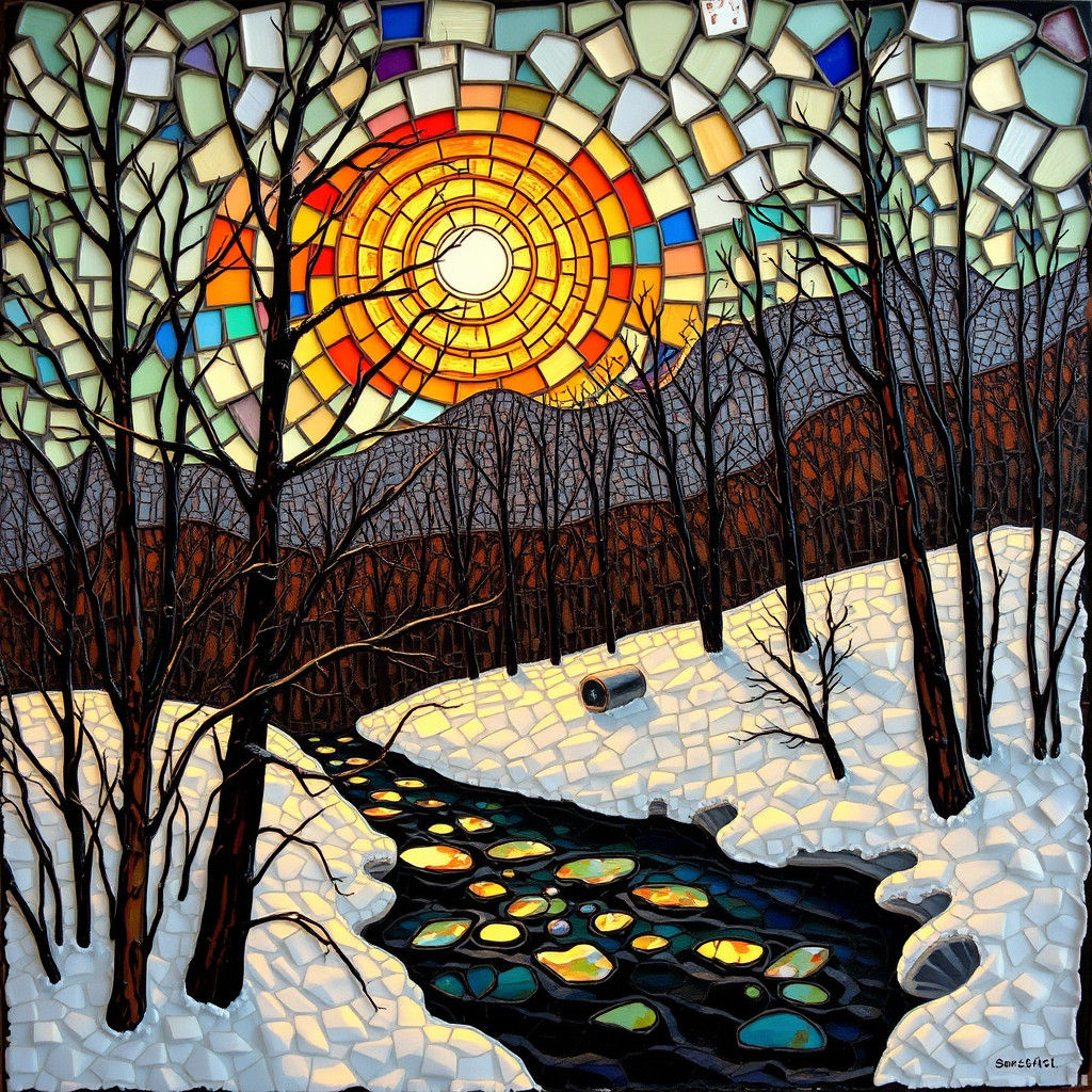 Encaustic Winter Landscape as Impasto Painting