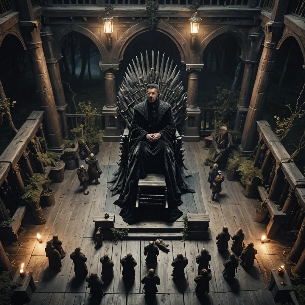 Dramatic Moonlit Forest Scene with Embroidered Cloak