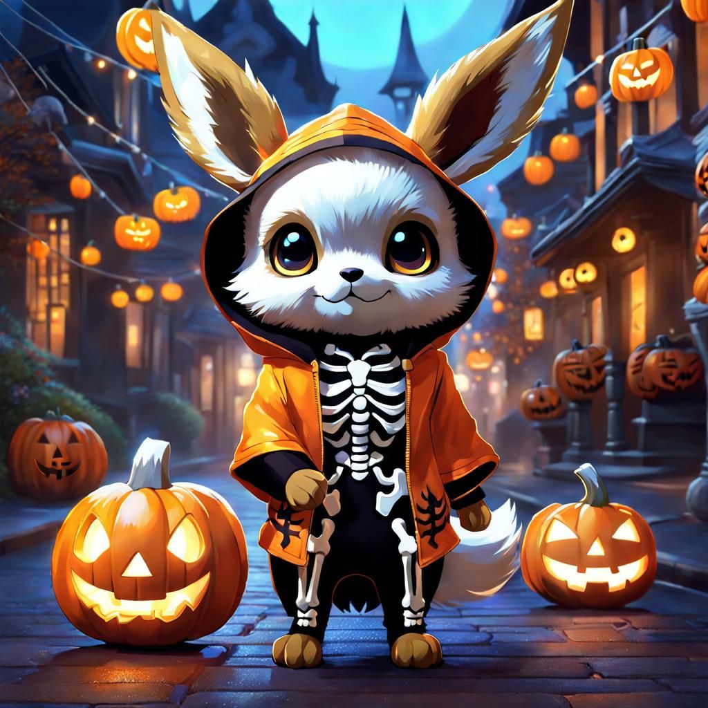 Adorable Halloween Eevee as Skeleton in Costume