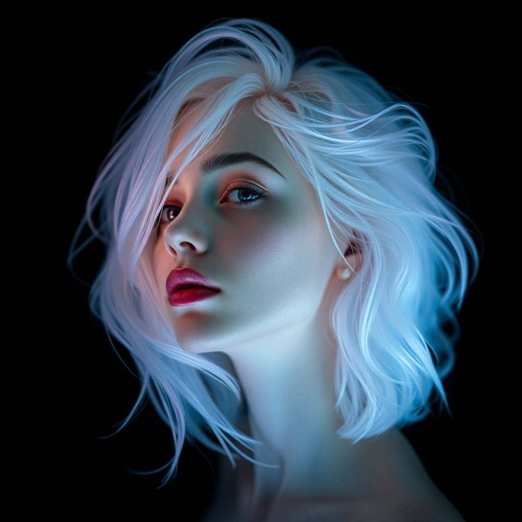 Opalescent Hair Portrait in Trippy Expressionist Style