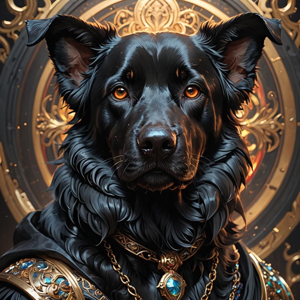 Black Dog Portrait, Detailed Digital Art