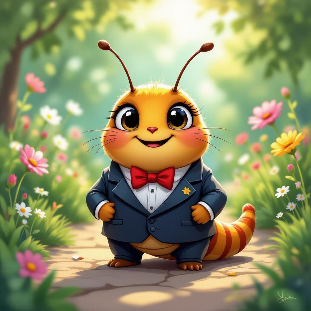 Excited Caterpillar on a Romantic Date: Digital Illustration
