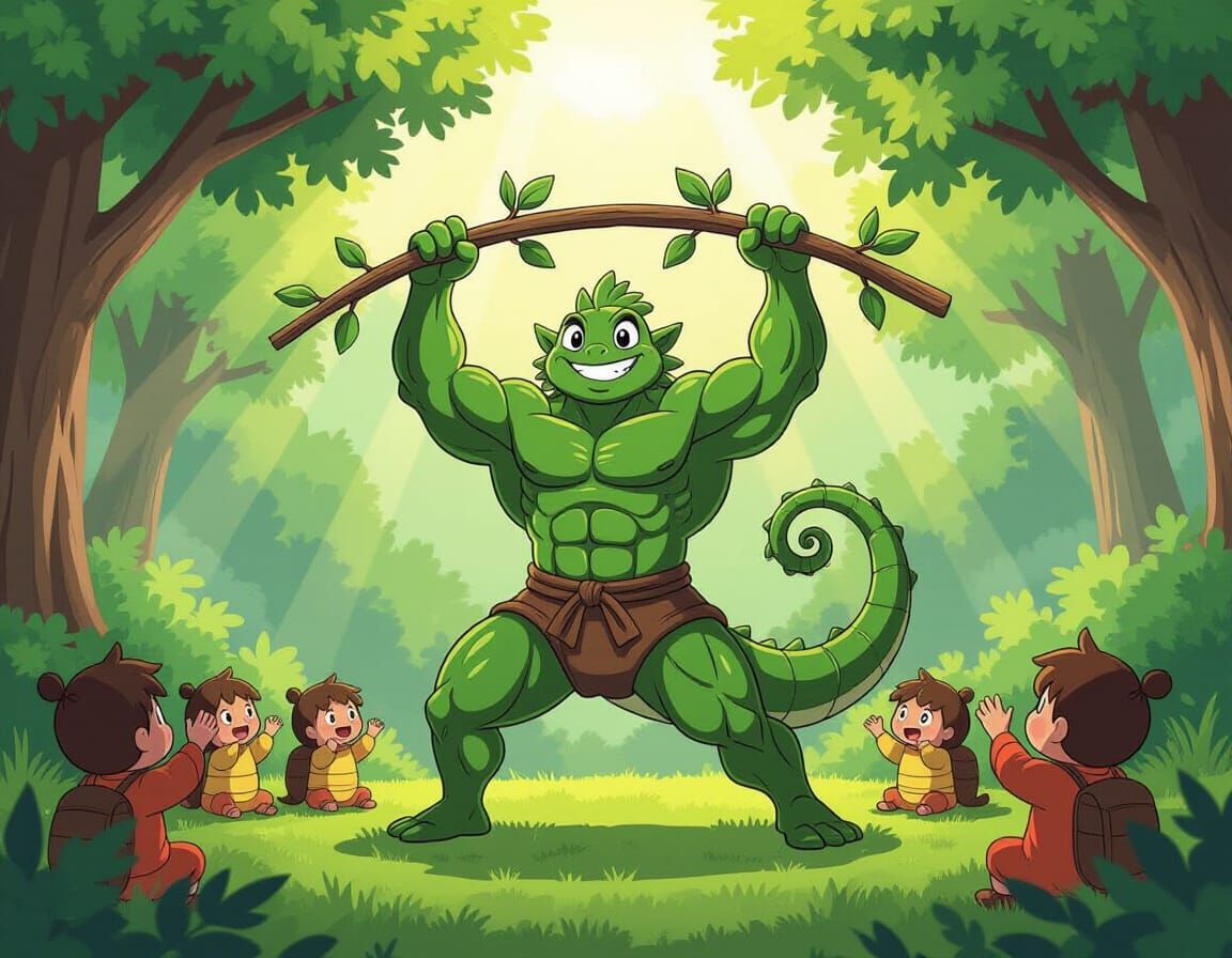 Muscular Caterpillar Flexing in Anime Style