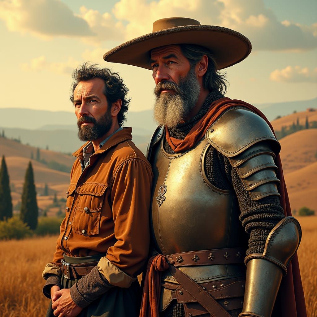 Don Quixote and Sancho Panza: Spanish Countryside Art
