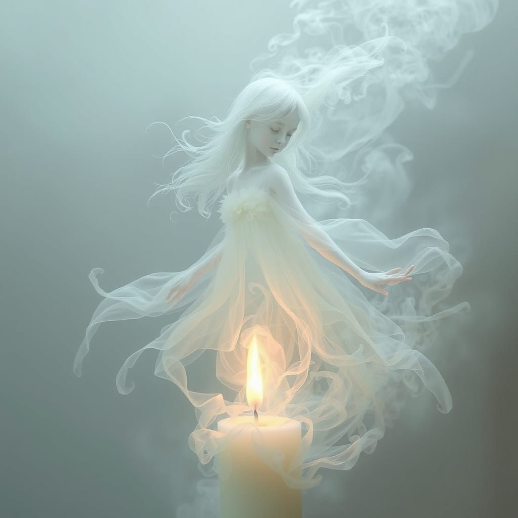 Ethereal Silhouette Emerge from Candle in Dreamy Style