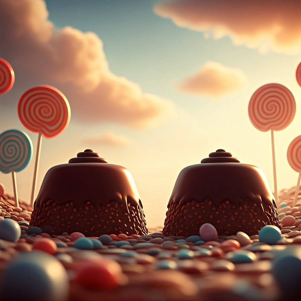 Hyperrealistic Chocolate Mounds in a Candy Dreamscape