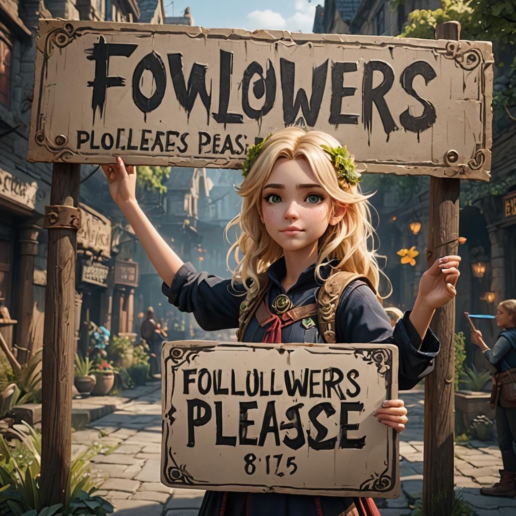 Blonde Girl's Plea: Followers Please, Digital Art