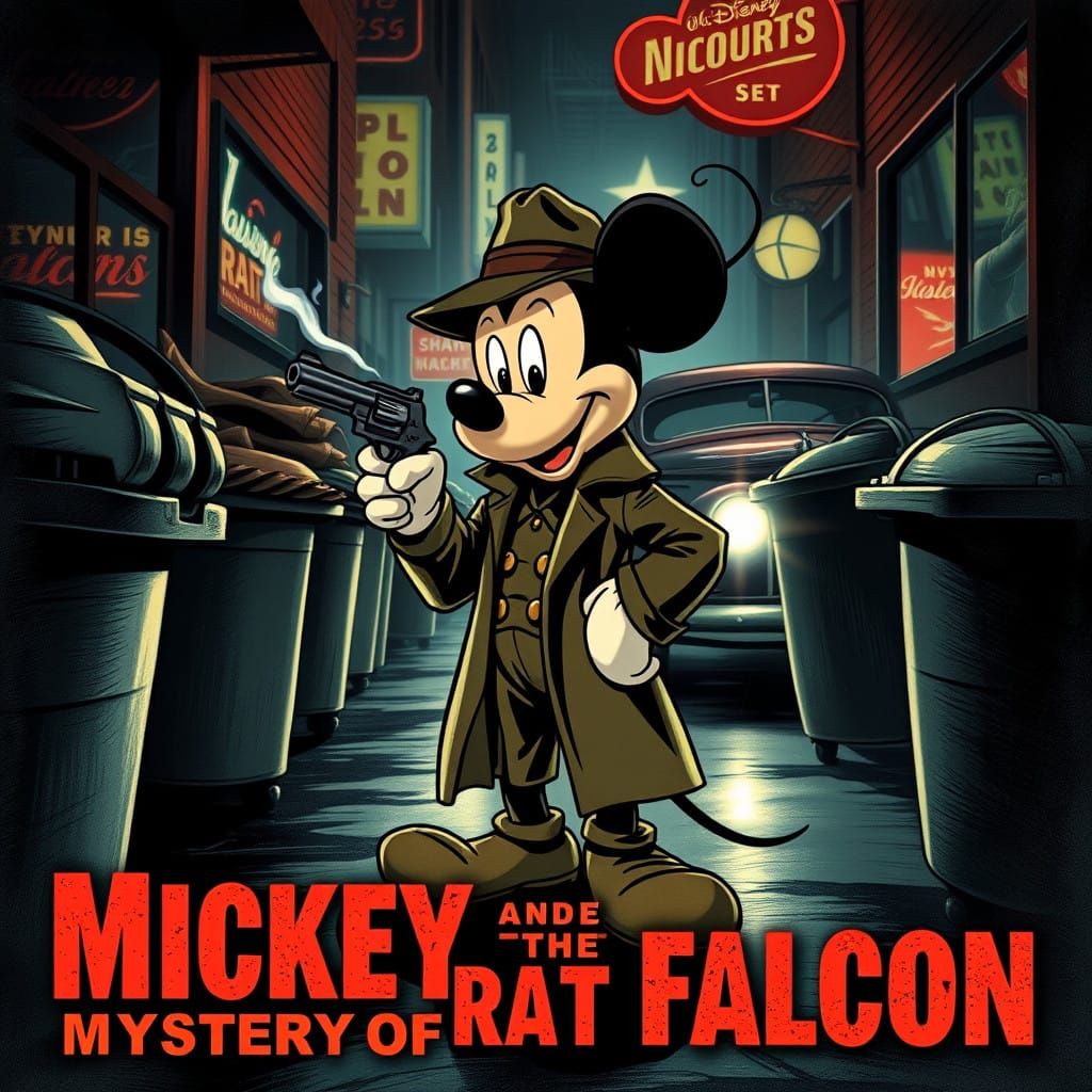 Gumshoe Mickey in Rainsoaked Alleyway