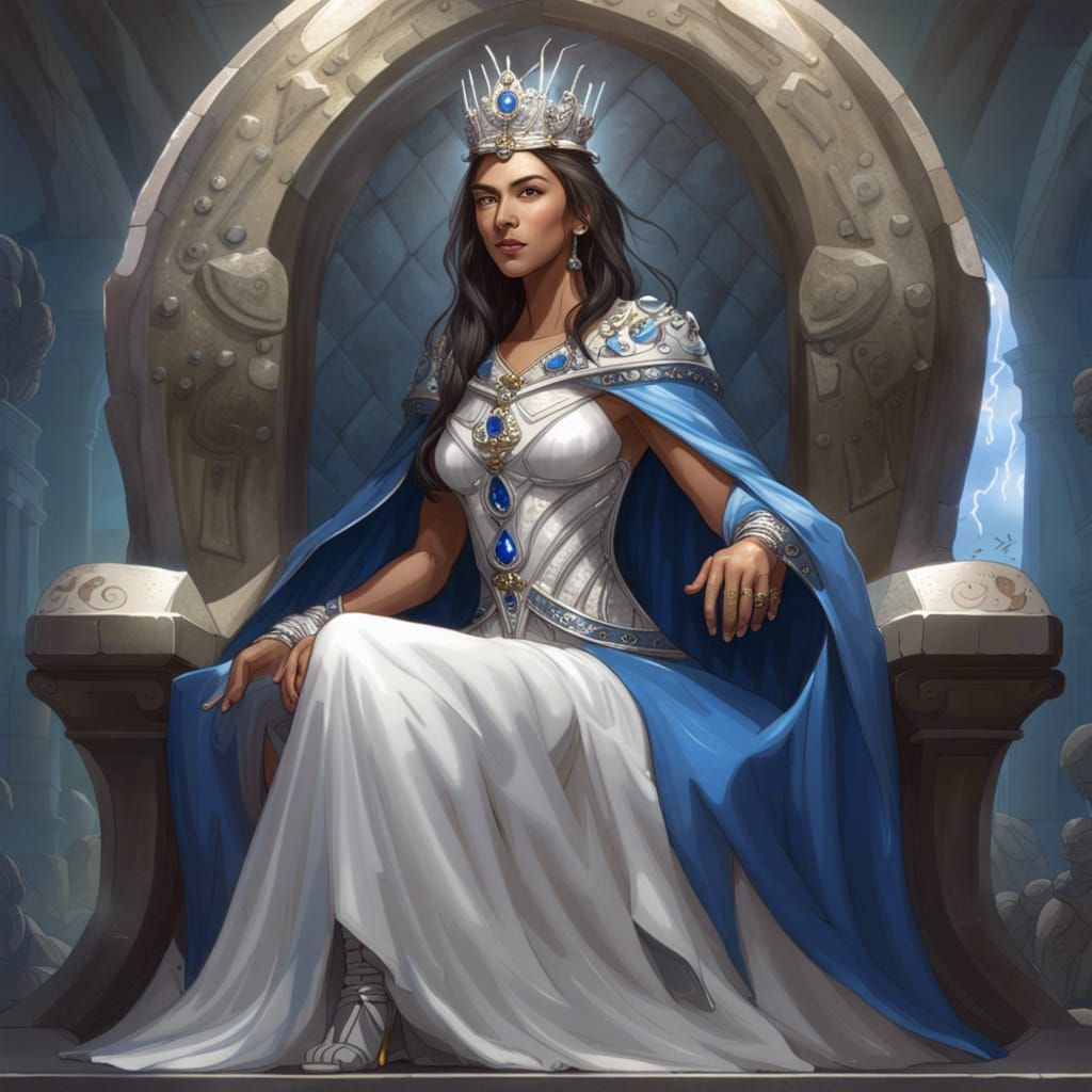 Majestic Queen on Stone Throne in Digital Art
