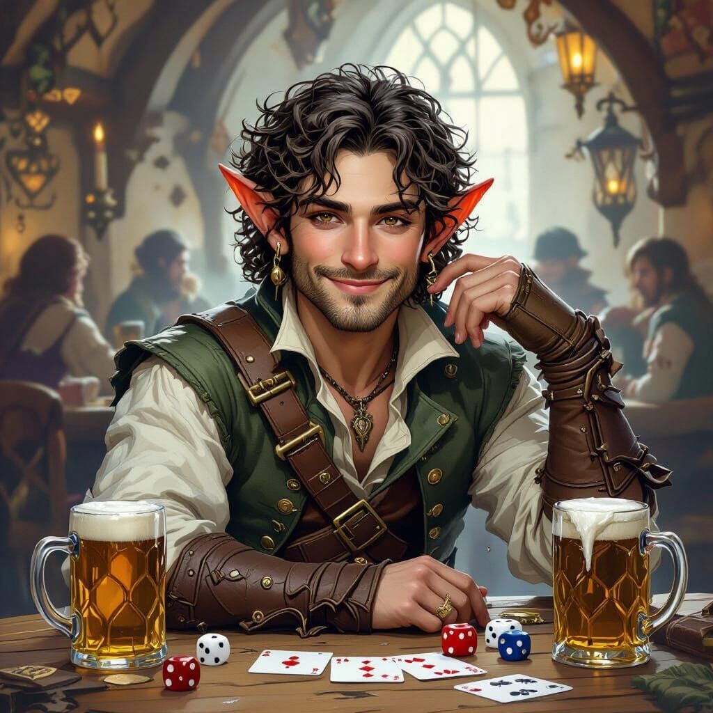 Halfling Rogue in Tavern, Charismatic & Whimsical Style