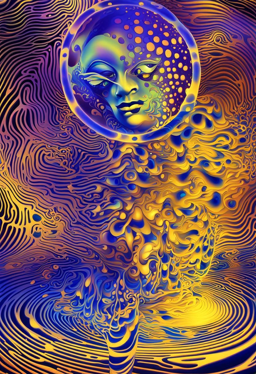 Submerged Alien Face in Abstract Fractal Vector Art