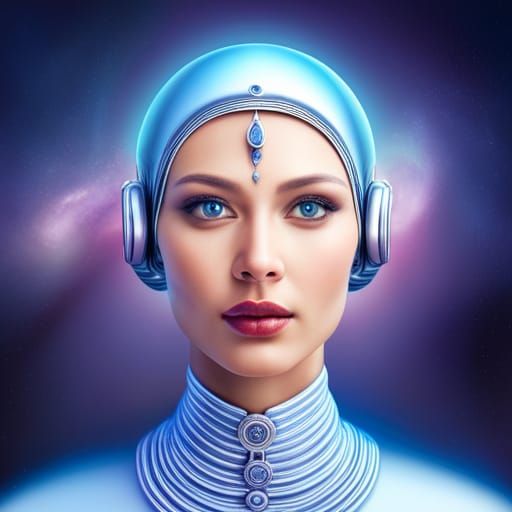 AI Woman in Space Helmet: Surreal Digital Portrait