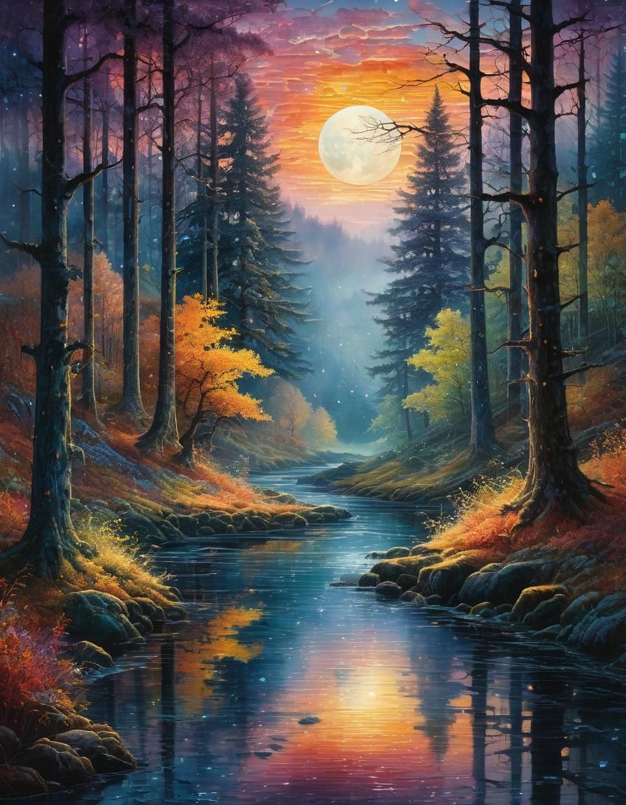 Ghosts Drifting Through Autumn-Winter Forest in Watercolor