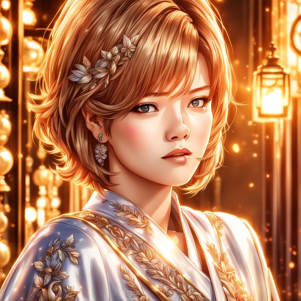 Jeongyeon in Silk Hanbok: Anime-Style Kpop Portrait