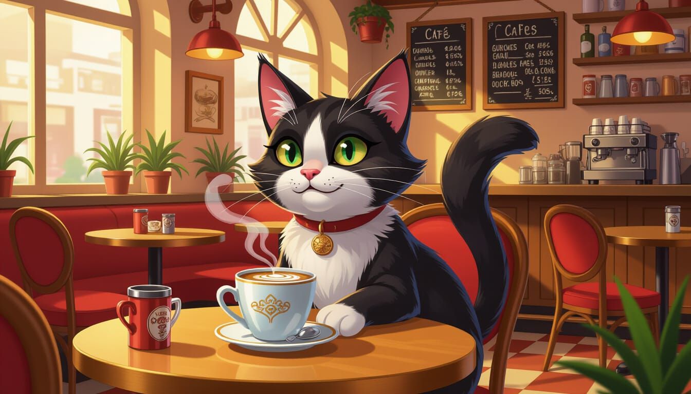 Whimsical Cat in Enchanted Café Digital Art