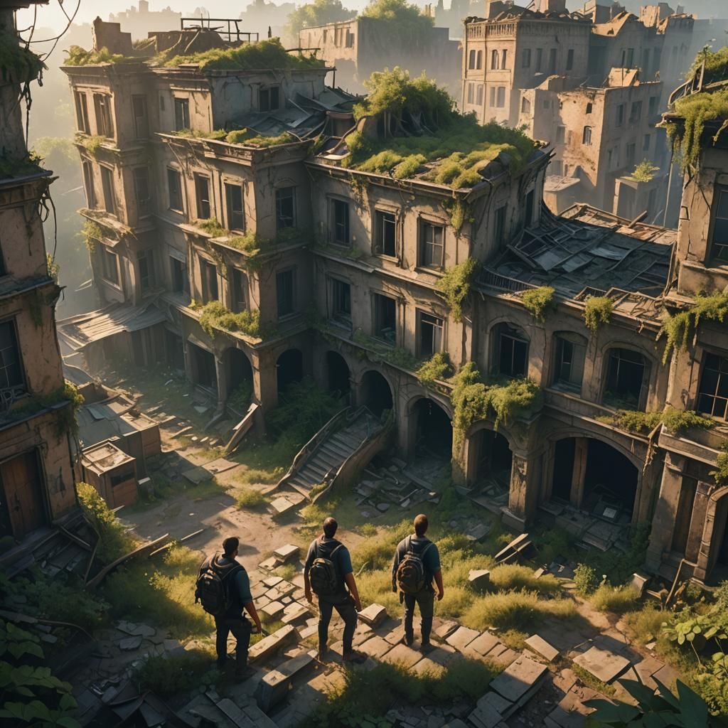 Fantasy Art of Explorers in Abandoned Town