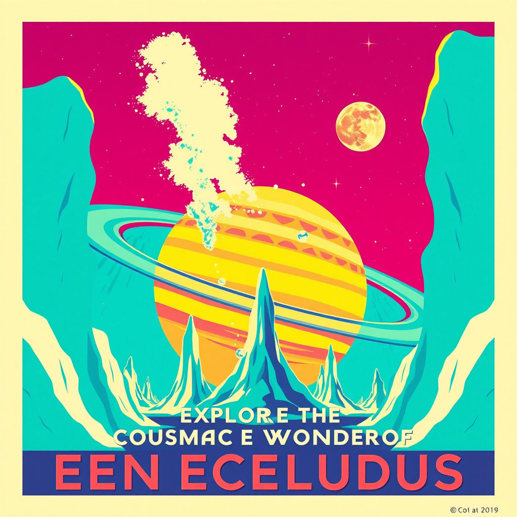 Retro Tourism Poster to Enceladus in Pop Art Style