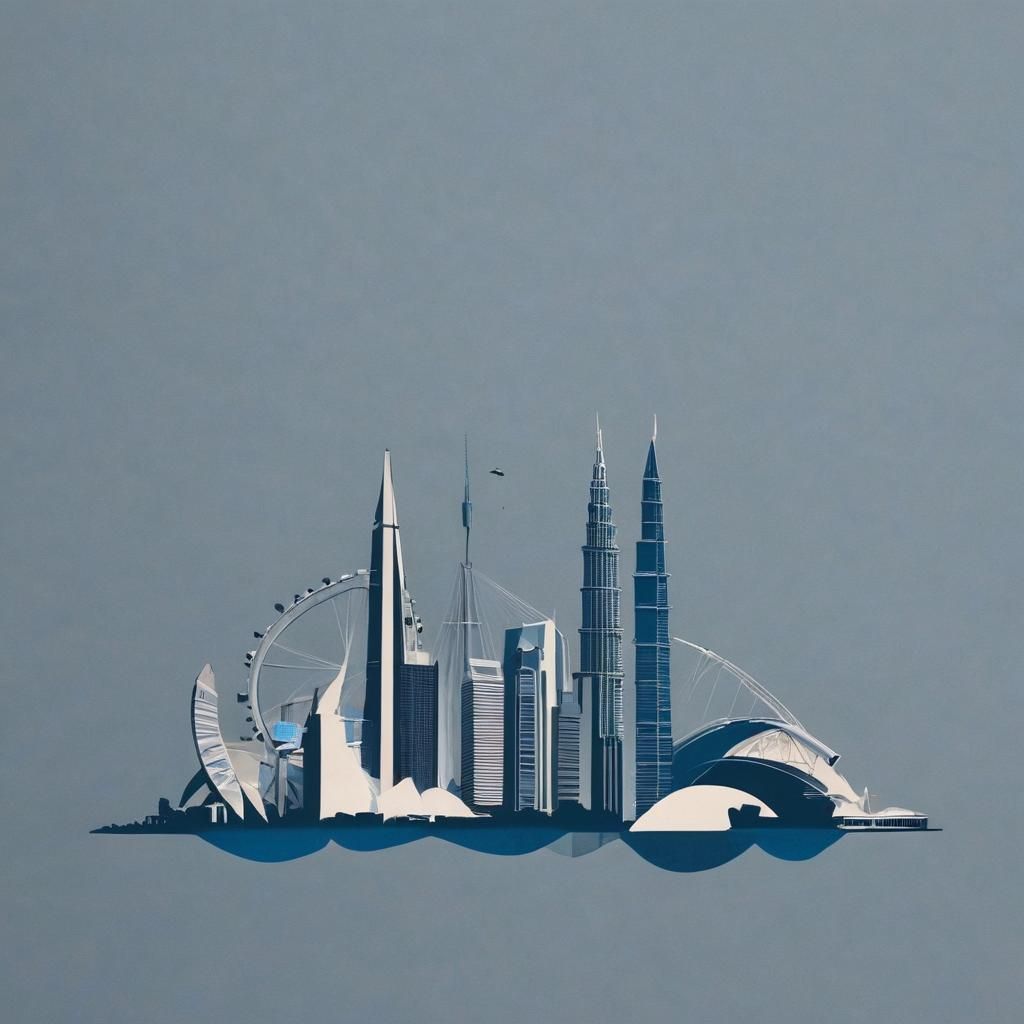 Minimalist Collage of Singapore and Malaysia Landmarks