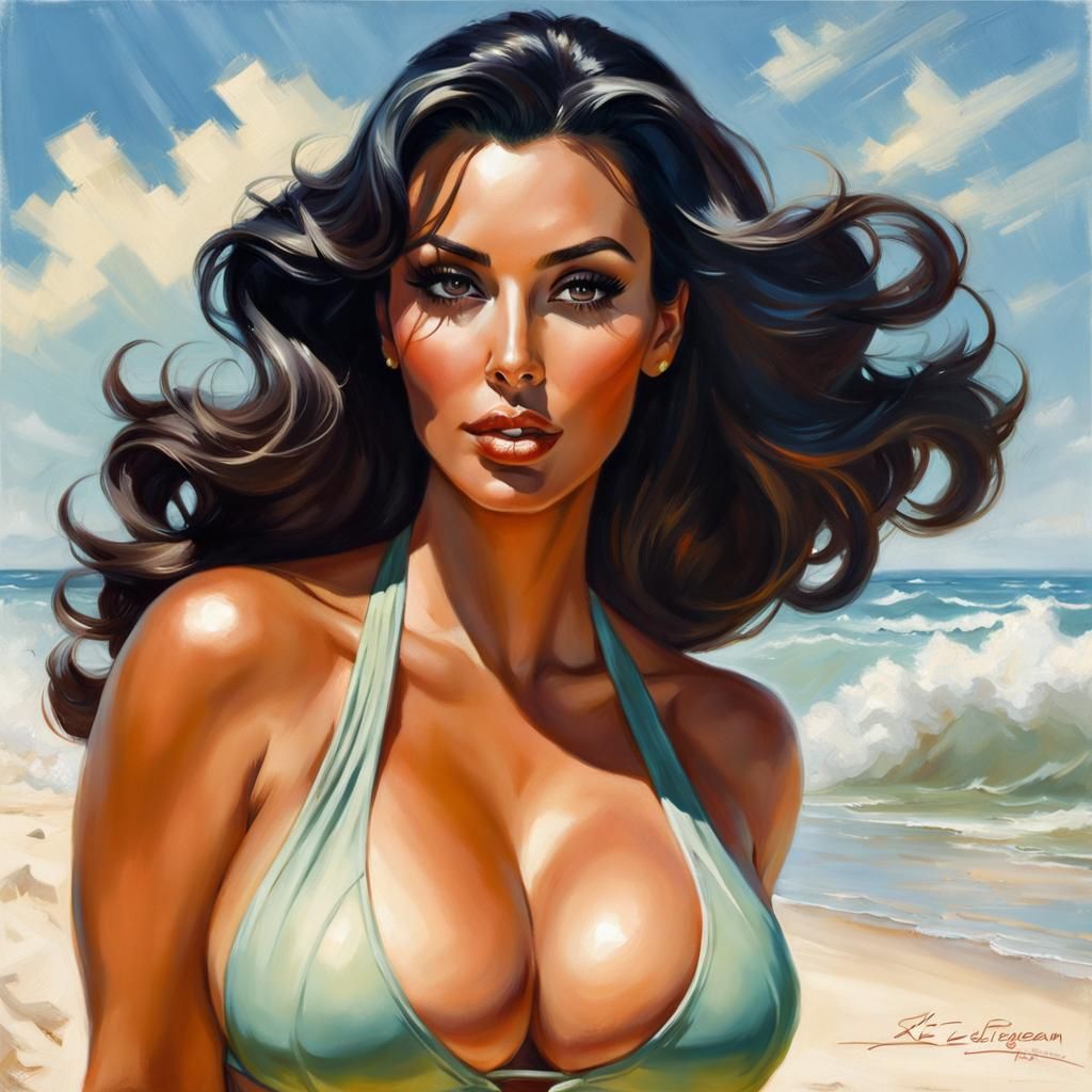 Flirty Kim Kardashian Portrait in Pin-Up Style