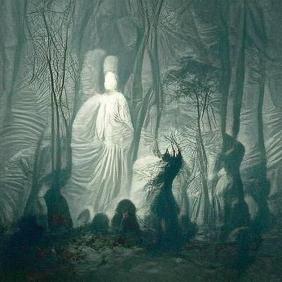 Ethereal Shadow Figures in Dark Woods