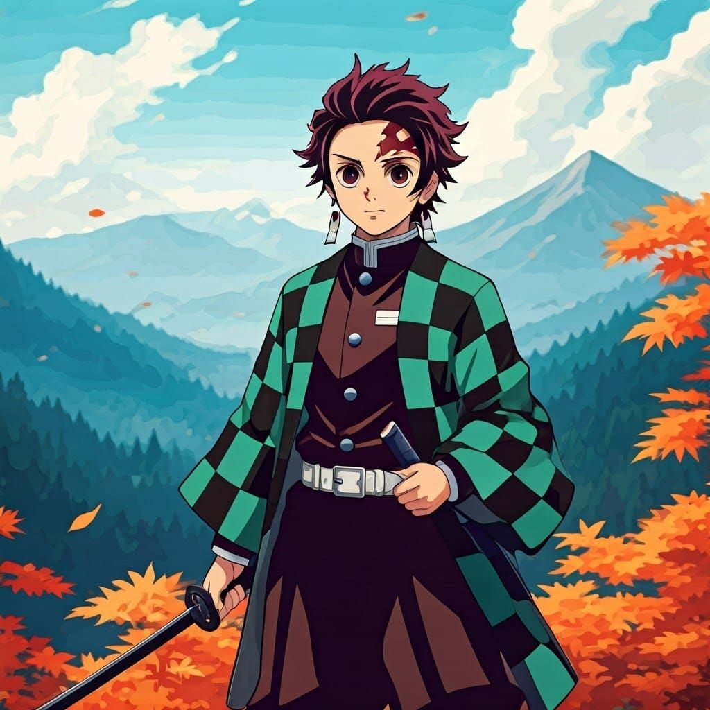 Tanjiro Kamado in Autumn Landscape, Digital Art