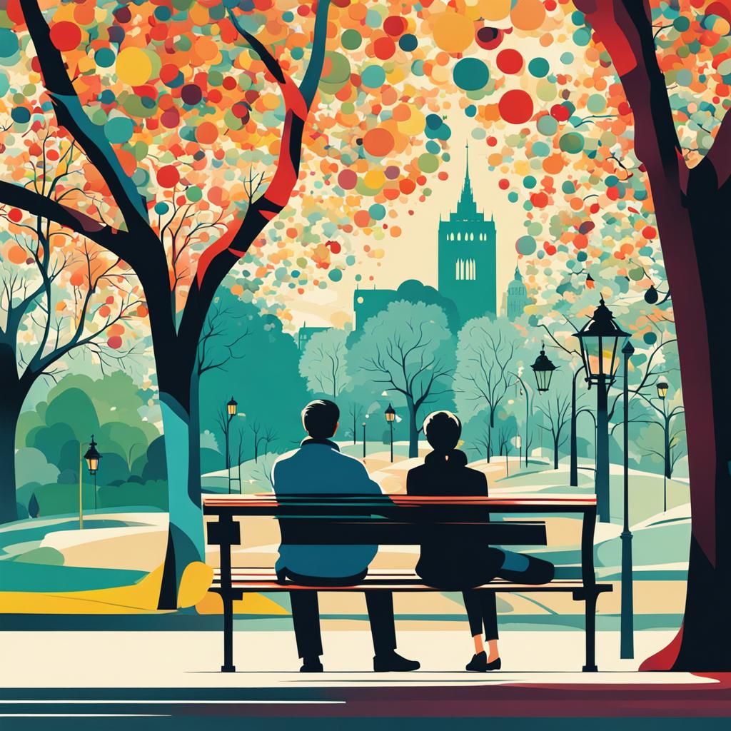 Abstract Couple on Park Bench