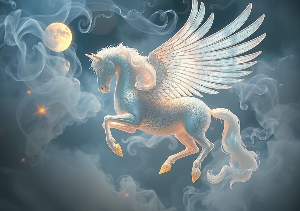 Ethereal Pegasus in Iridescent Smoke
